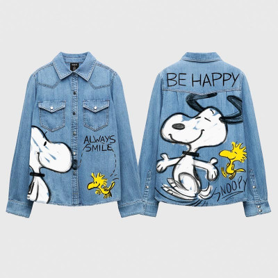 CAMISA VAQUERA SNOOPY AZUL, "BE HAPPY"